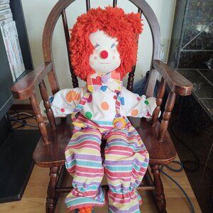 LARGE SOFT CLOTH CLOWN ORANGE YARN HAIR PAINTED FACE DOLL